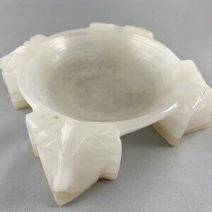 Vintage Hand Carved Stone Ashtray, Mayan Aztec Etched, Footed Bowl, Maybe Marble